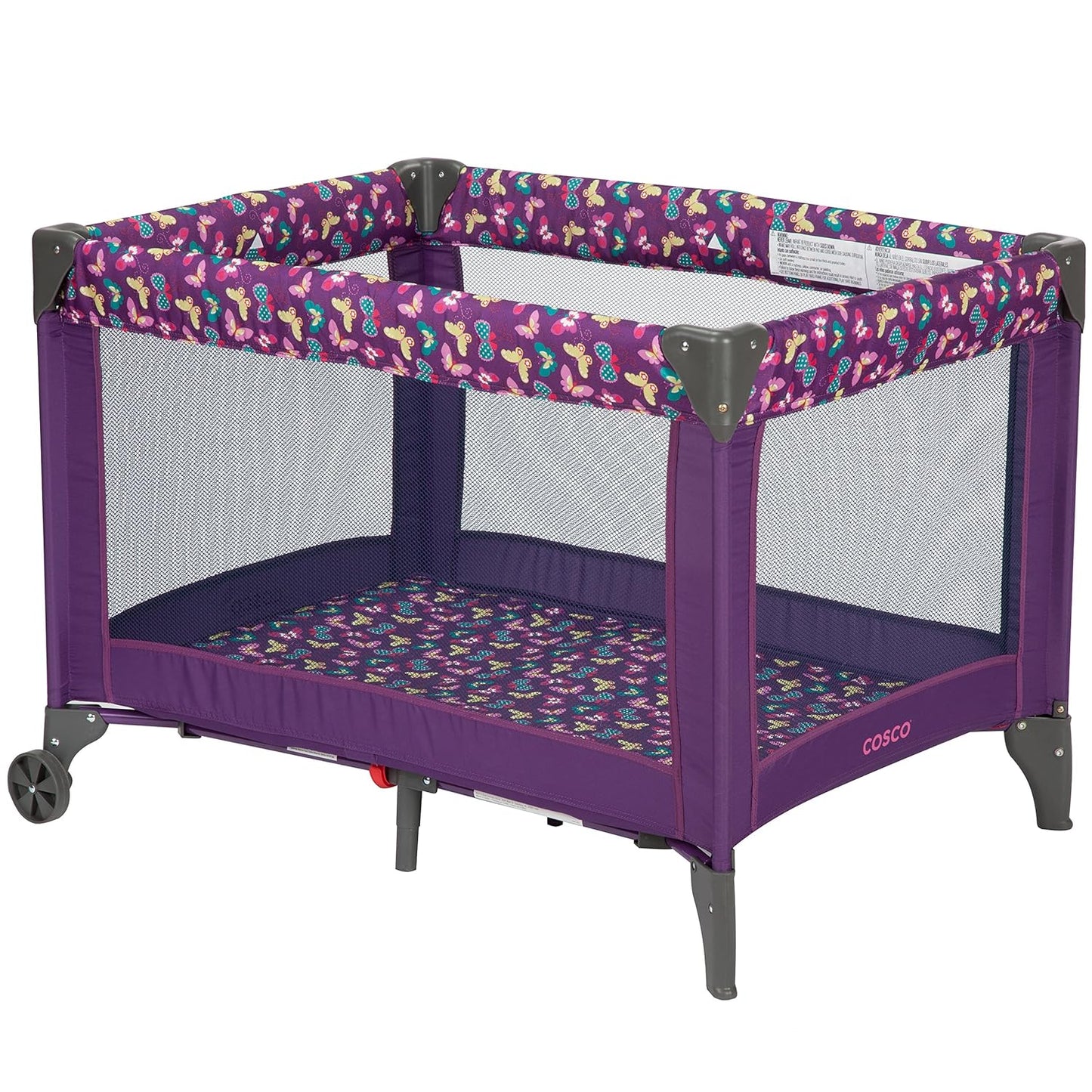 Cosco Funsport Compact Portable Playard, Lightweight, Easy Set up, Foldable Baby Playpen with Carry Bag, Butterfly Twirl