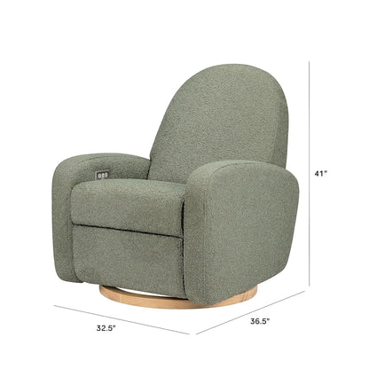 Babyletto Nami Electronic Power Recliner and Swivel Glider with USB Port in Ivory Boucle with Light Wood Base, Greenguard Gold and CertiPUR-US Certified