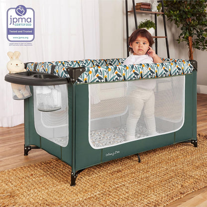 Dream On Me Emily Rose Deluxe Playard in Galaxy Blue with Infant Bassinet and Changing Tray, Lightweight Portable and Convertible Playard for Baby, Breathable Mesh Sides and Soft Fabric