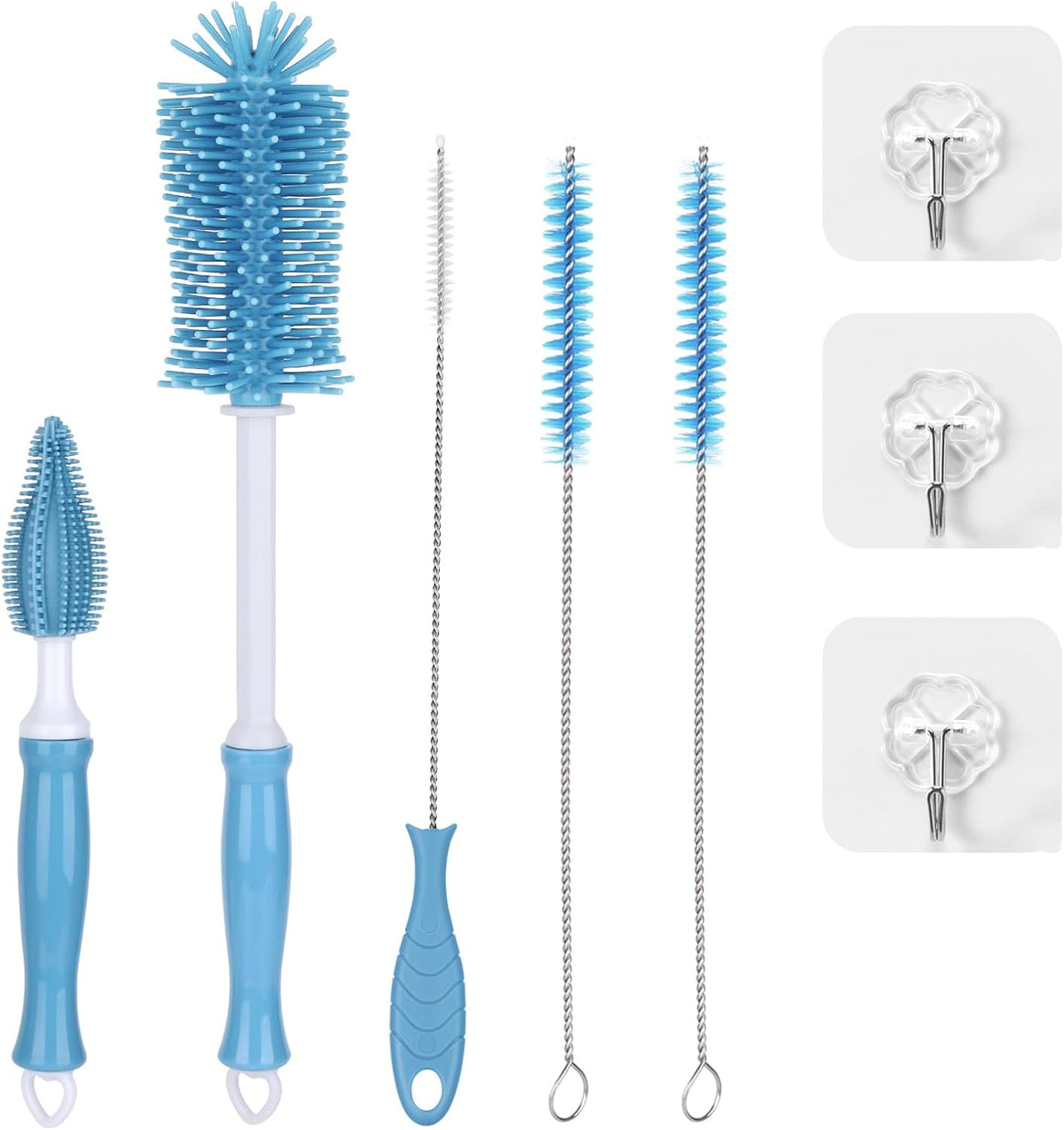 Silicone Bottle Brush Set, Baby Bottle Cleaning Kit with Silicone Brush, Nipple & Straw Brush - BPA-Free Dishwasher Safe Portable Bottle Cleaner