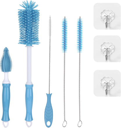 Silicone Bottle Brush Set, Baby Bottle Cleaning Kit with Silicone Brush, Nipple & Straw Brush - BPA-Free Dishwasher Safe Portable Bottle Cleaner