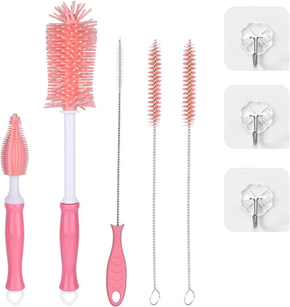 Silicone Bottle Brush Set, Baby Bottle Cleaning Kit with Silicone Brush, Nipple & Straw Brush - BPA-Free Dishwasher Safe Portable Bottle Cleaner