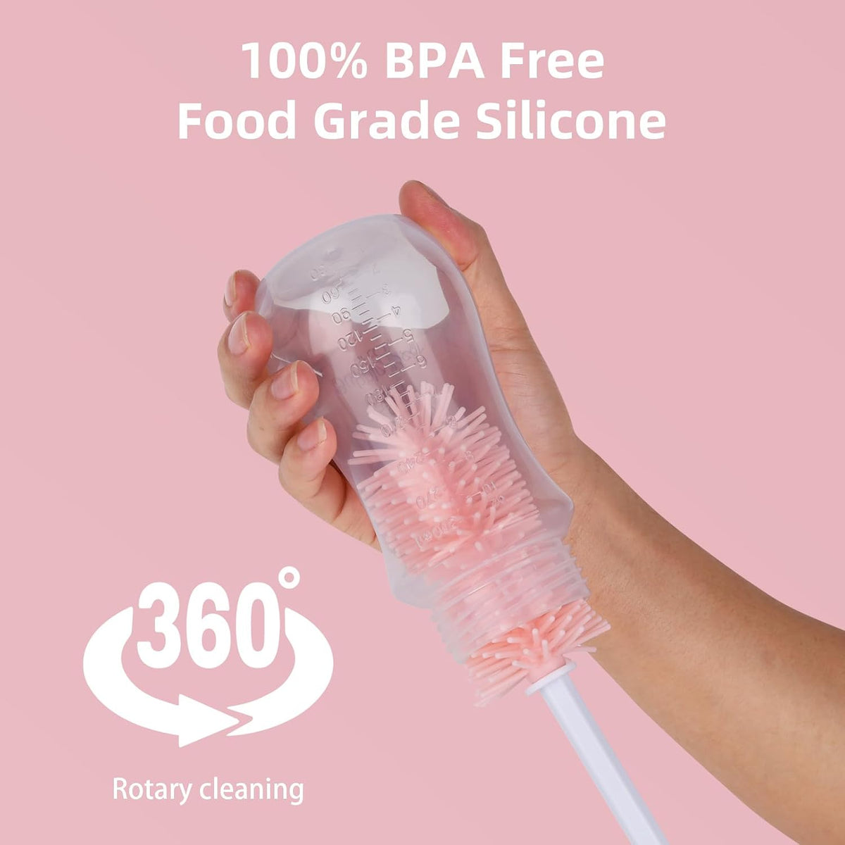 Silicone Bottle Brush Set, Baby Bottle Cleaning Kit with Silicone Brush, Nipple & Straw Brush - BPA-Free Dishwasher Safe Portable Bottle Cleaner
