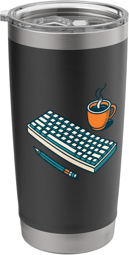 Desk Setup Trio - Keyboard, Pencil & Coffee Illustration Stainless Steel Insulated Tumbler