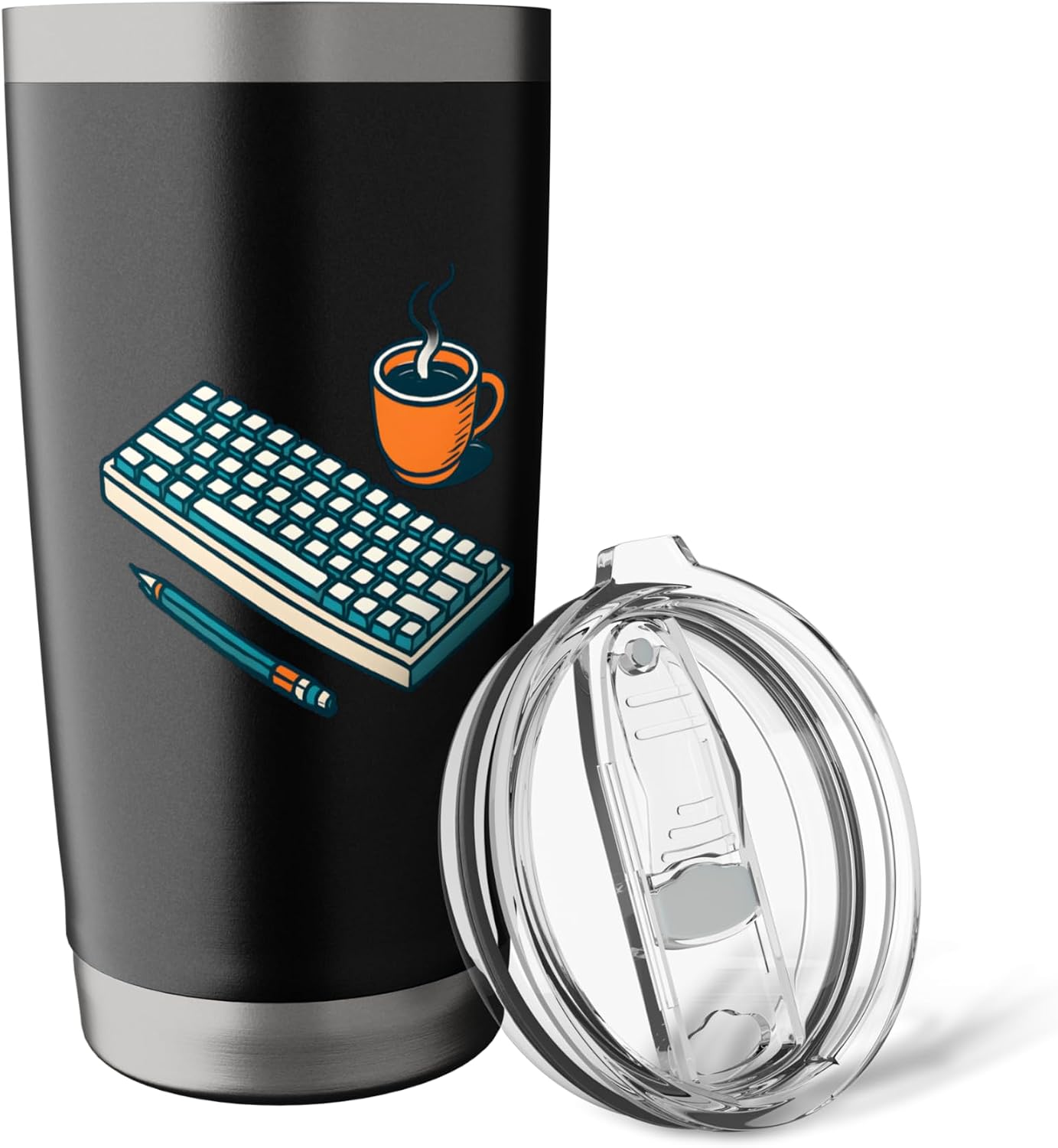 Desk Setup Trio - Keyboard, Pencil & Coffee Illustration Stainless Steel Insulated Tumbler