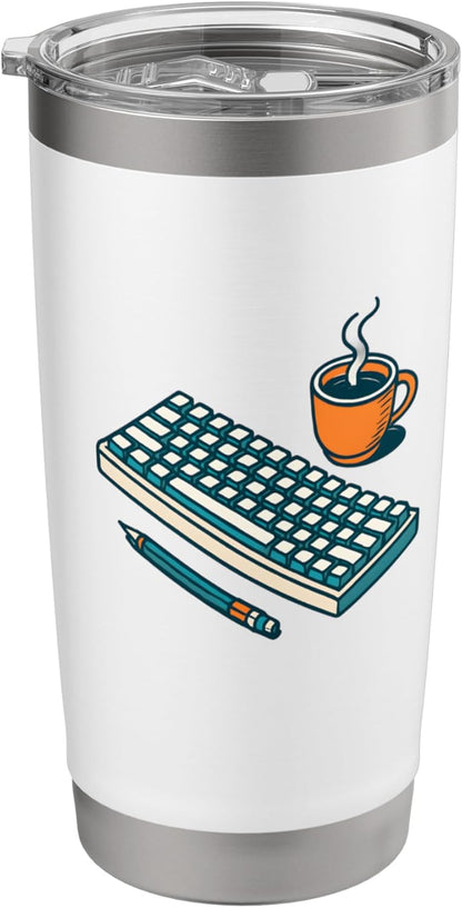 Desk Setup Trio - Keyboard, Pencil & Coffee Illustration Stainless Steel Insulated Tumbler