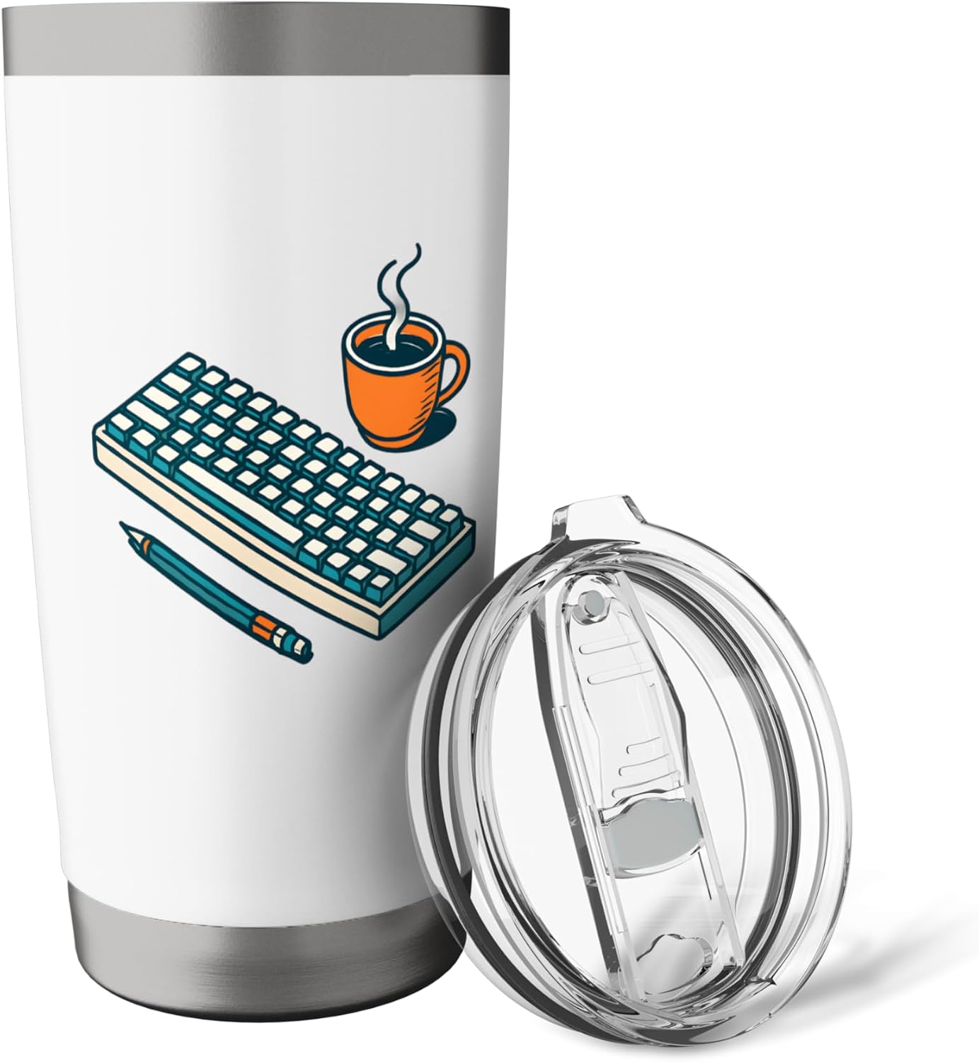 Desk Setup Trio - Keyboard, Pencil & Coffee Illustration Stainless Steel Insulated Tumbler