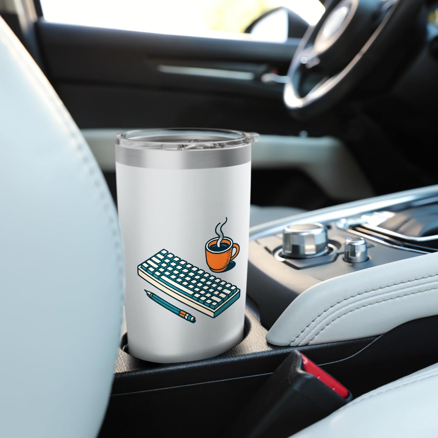 Desk Setup Trio - Keyboard, Pencil & Coffee Illustration Stainless Steel Insulated Tumbler