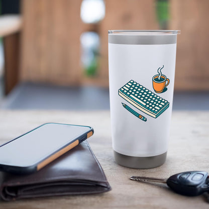 Desk Setup Trio - Keyboard, Pencil & Coffee Illustration Stainless Steel Insulated Tumbler