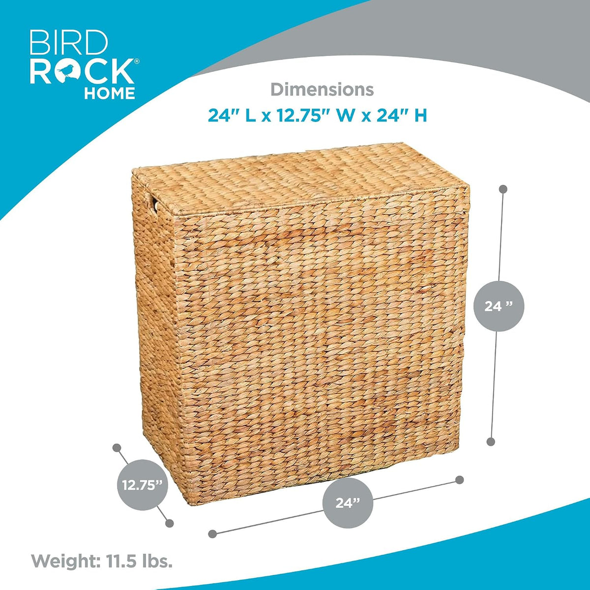Water Hyacinth Laundry Hamper Divided Interior (Espresso) | Eco-Friendly | Made of Hand Woven Hyacinth Fibers | Includes Two Removable Cotton Liners Bag | Wicker Laundry Basket with Lid