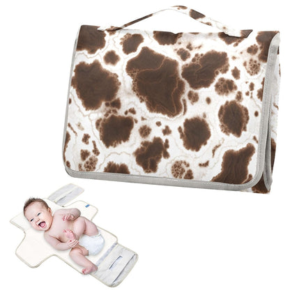 Portable Changing Pad for Baby - Black Cow Travel Diaper Changing Pad Waterproof Changing Mat with Built-in Pillow - Baby Shower Gifts
