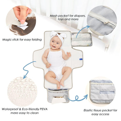 Portable Changing Pad for Baby - Black Cow Travel Diaper Changing Pad Waterproof Changing Mat with Built-in Pillow - Baby Shower Gifts