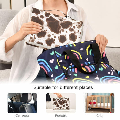 Portable Changing Pad for Baby - Black Cow Travel Diaper Changing Pad Waterproof Changing Mat with Built-in Pillow - Baby Shower Gifts