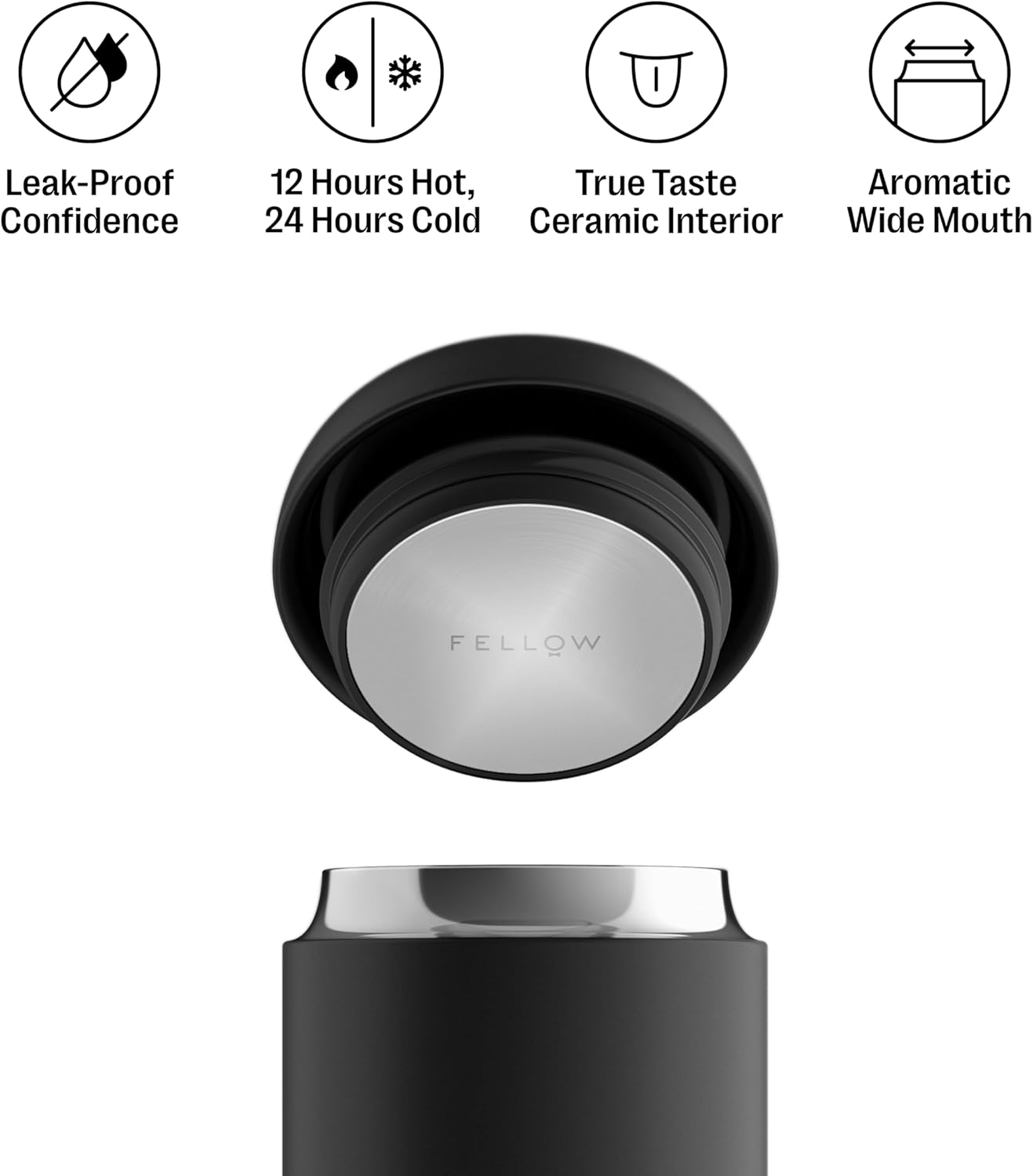Carter Wide 12 oz Ceramic Lined Travel Coffee Mug, Tea & Espresso | No Metallic Taste, Leak-Proof Lid, Dishwasher Safe, Hot 12Hr Cold 24Hr, Coffee Tumbler, BPA-Free Stainless Steel, Stone Blue