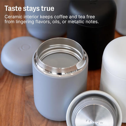 Carter Wide 12 oz Ceramic Lined Travel Coffee Mug, Tea & Espresso | No Metallic Taste, Leak-Proof Lid, Dishwasher Safe, Hot 12Hr Cold 24Hr, Coffee Tumbler, BPA-Free Stainless Steel, Stone Blue