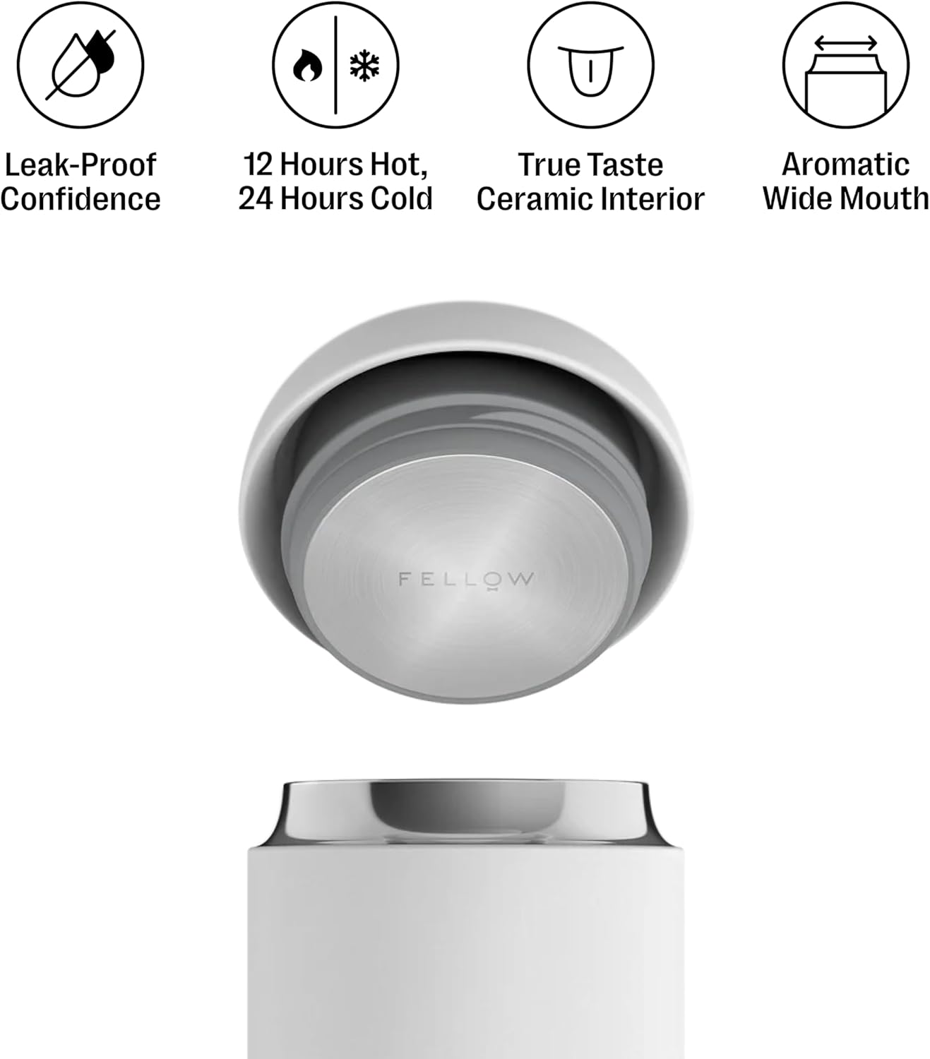 Carter Wide 12 oz Ceramic Lined Travel Coffee Mug, Tea & Espresso | No Metallic Taste, Leak-Proof Lid, Dishwasher Safe, Hot 12Hr Cold 24Hr, Coffee Tumbler, BPA-Free Stainless Steel, Stone Blue