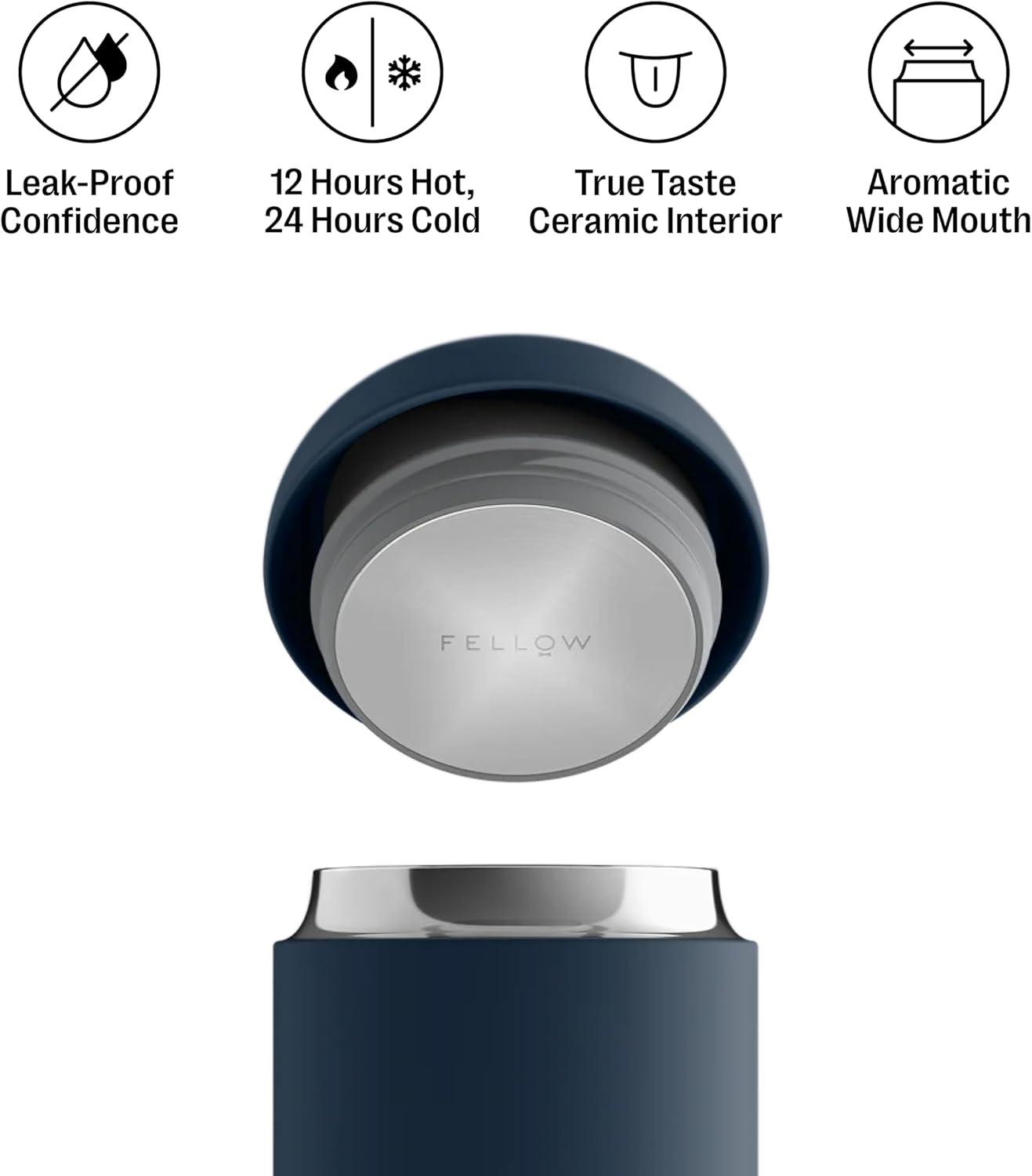 Carter Wide 12 oz Ceramic Lined Travel Coffee Mug, Tea & Espresso | No Metallic Taste, Leak-Proof Lid, Dishwasher Safe, Hot 12Hr Cold 24Hr, Coffee Tumbler, BPA-Free Stainless Steel, Stone Blue
