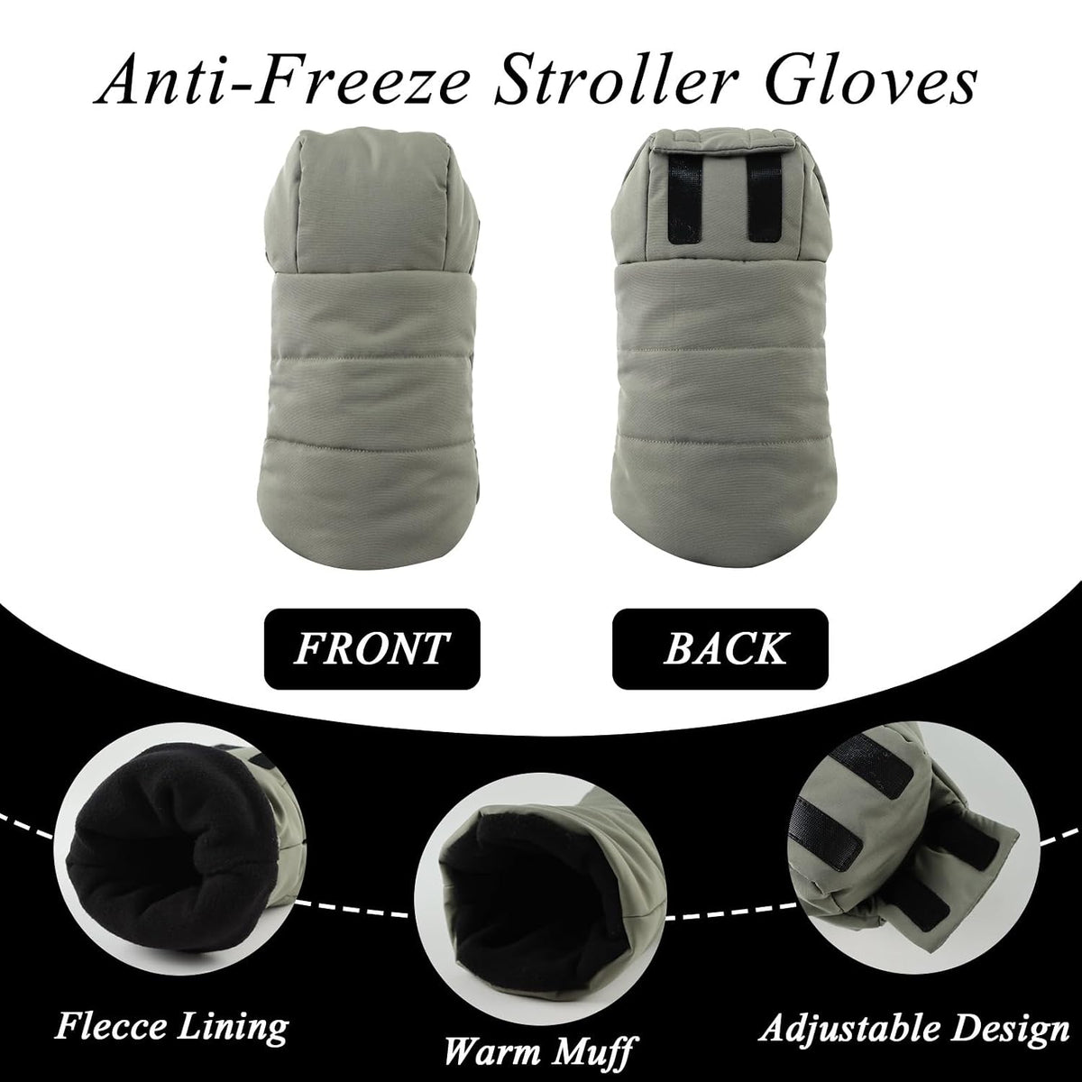 Stroller Gloves Universal Winter Anti-Freeze Stroller Mittens Water Repellent Hand Warmer Muff Fleece Lined,Winter Stroller Accessories (Black)