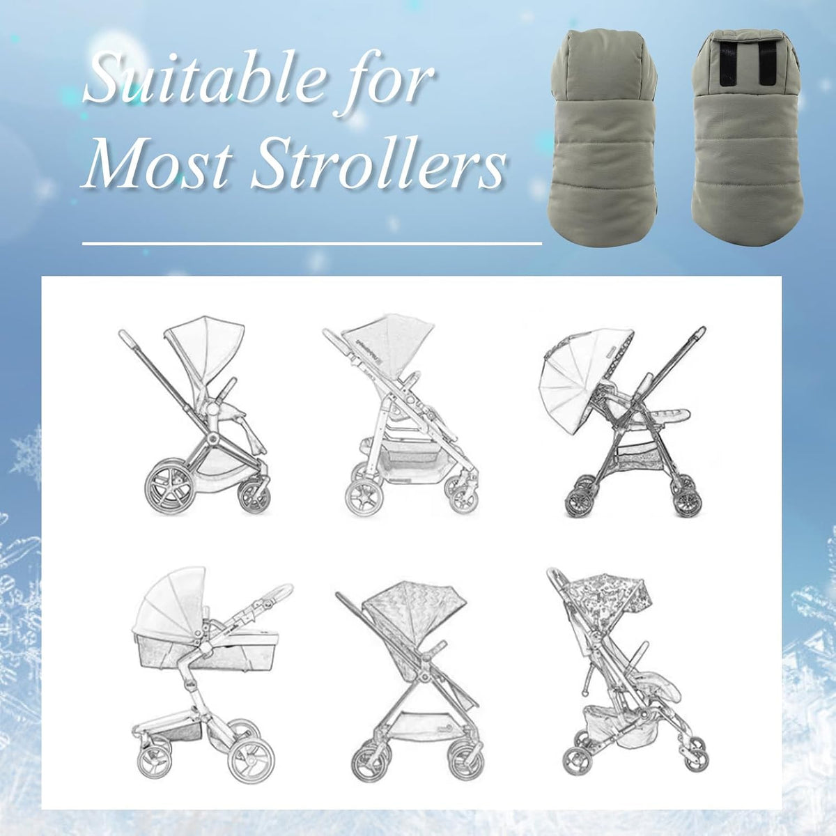 Stroller Gloves Universal Winter Anti-Freeze Stroller Mittens Water Repellent Hand Warmer Muff Fleece Lined,Winter Stroller Accessories (Black)