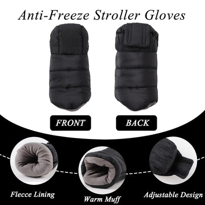 Stroller Gloves Universal Winter Anti-Freeze Stroller Mittens Water Repellent Hand Warmer Muff Fleece Lined,Winter Stroller Accessories (Black)