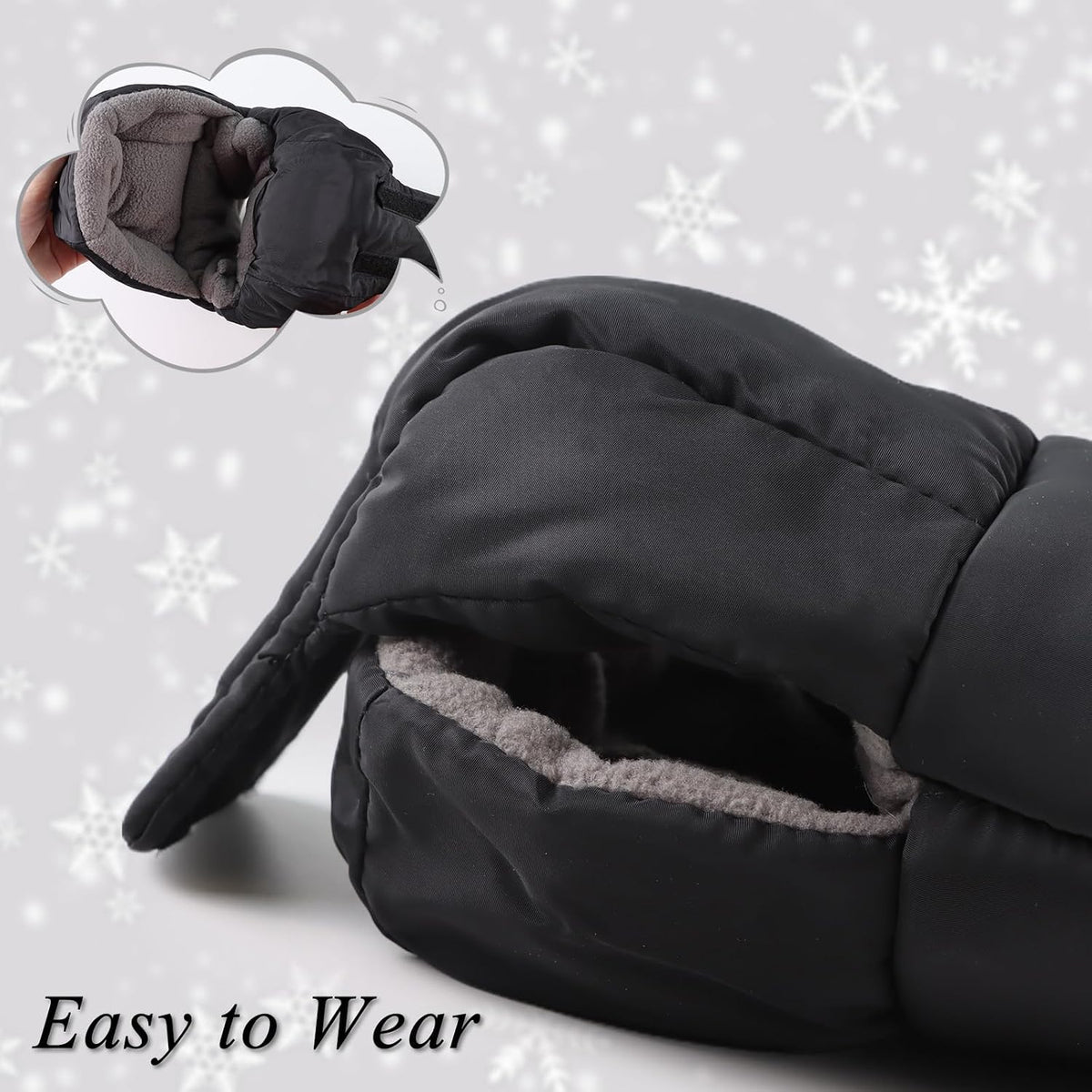 Stroller Gloves Universal Winter Anti-Freeze Stroller Mittens Water Repellent Hand Warmer Muff Fleece Lined,Winter Stroller Accessories (Black)