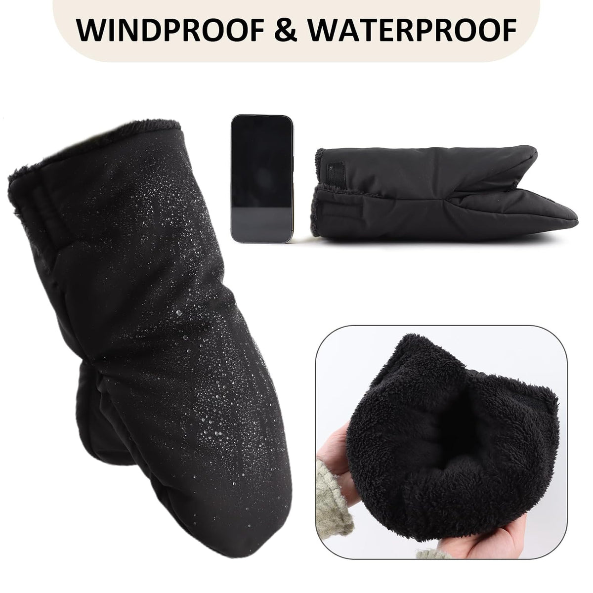 Stroller Gloves Universal Winter Anti-Freeze Stroller Mittens Water Repellent Hand Warmer Muff Fleece Lined,Winter Stroller Accessories (Black)