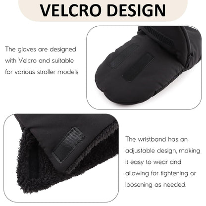 Stroller Gloves Universal Winter Anti-Freeze Stroller Mittens Water Repellent Hand Warmer Muff Fleece Lined,Winter Stroller Accessories (Black)
