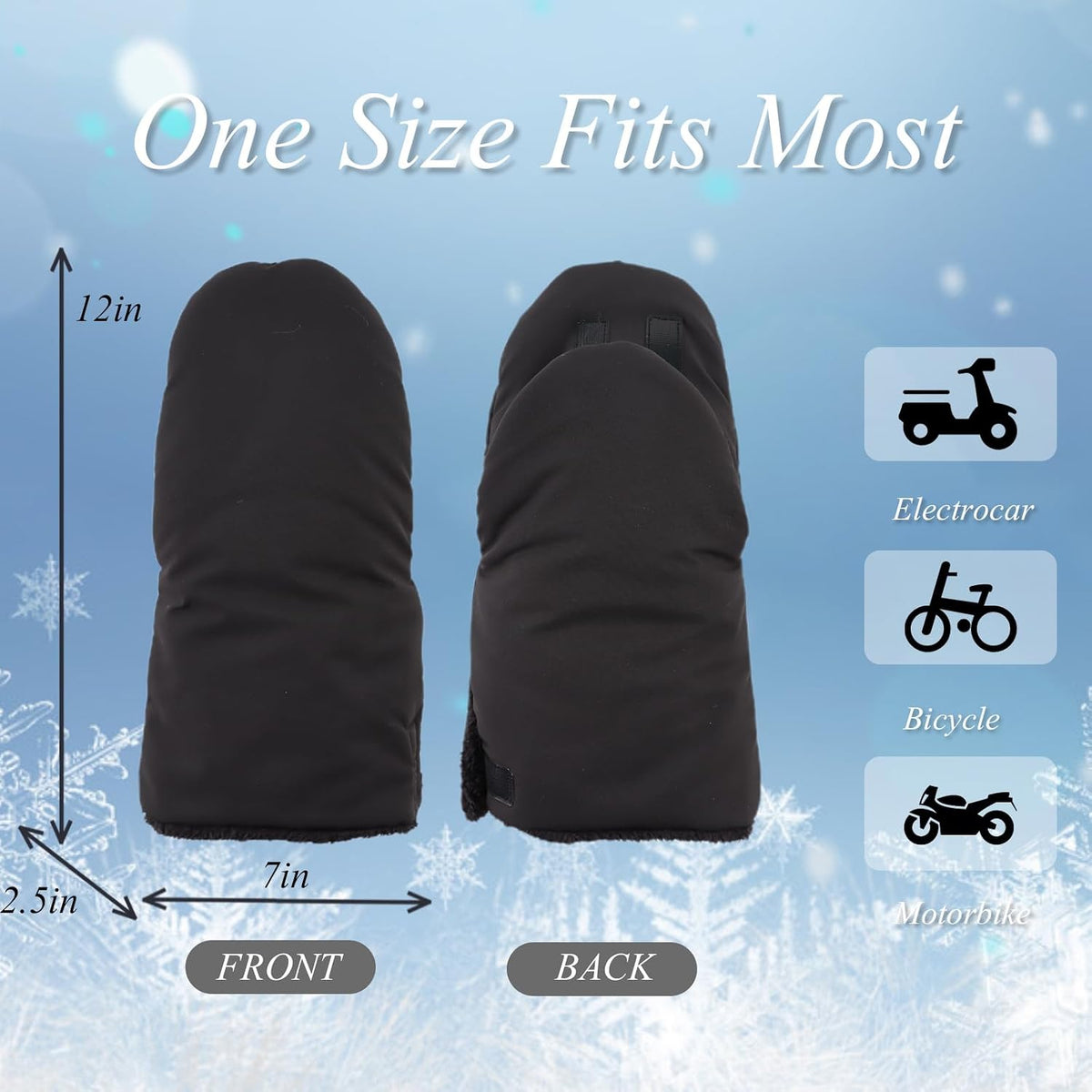 Stroller Gloves Universal Winter Anti-Freeze Stroller Mittens Water Repellent Hand Warmer Muff Fleece Lined,Winter Stroller Accessories (Black)
