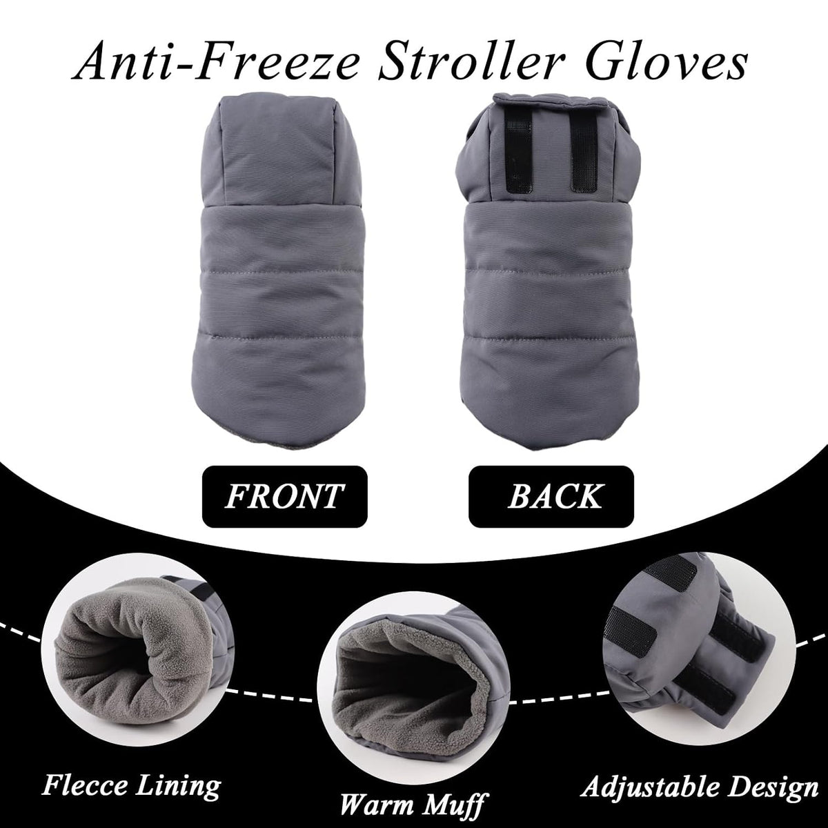 Stroller Gloves Universal Winter Anti-Freeze Stroller Mittens Water Repellent Hand Warmer Muff Fleece Lined,Winter Stroller Accessories (Black)