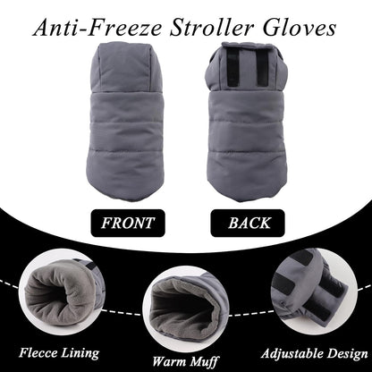 Stroller Gloves Universal Winter Anti-Freeze Stroller Mittens Water Repellent Hand Warmer Muff Fleece Lined,Winter Stroller Accessories (Black)