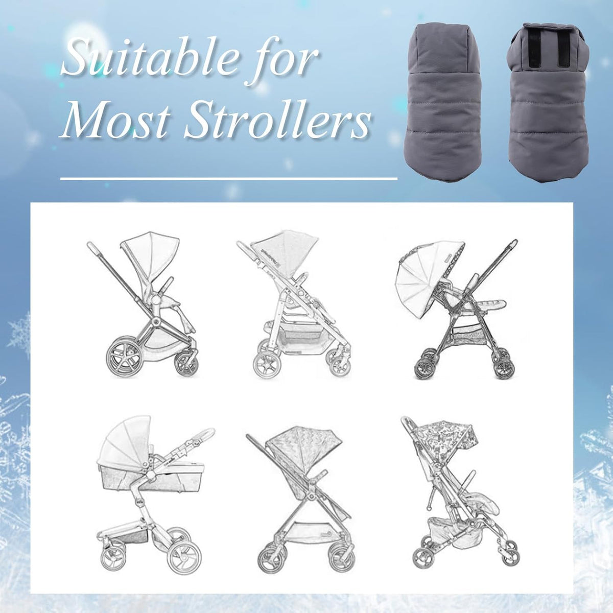 Stroller Gloves Universal Winter Anti-Freeze Stroller Mittens Water Repellent Hand Warmer Muff Fleece Lined,Winter Stroller Accessories (Black)
