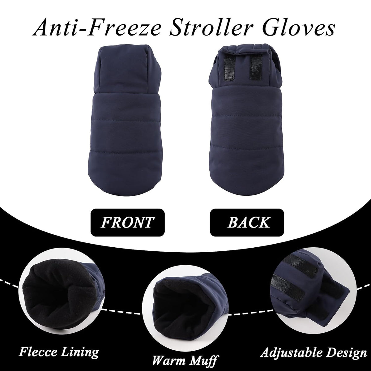 Stroller Gloves Universal Winter Anti-Freeze Stroller Mittens Water Repellent Hand Warmer Muff Fleece Lined,Winter Stroller Accessories (Black)