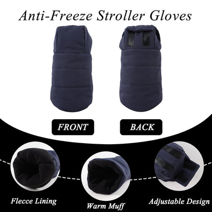 Stroller Gloves Universal Winter Anti-Freeze Stroller Mittens Water Repellent Hand Warmer Muff Fleece Lined,Winter Stroller Accessories (Black)