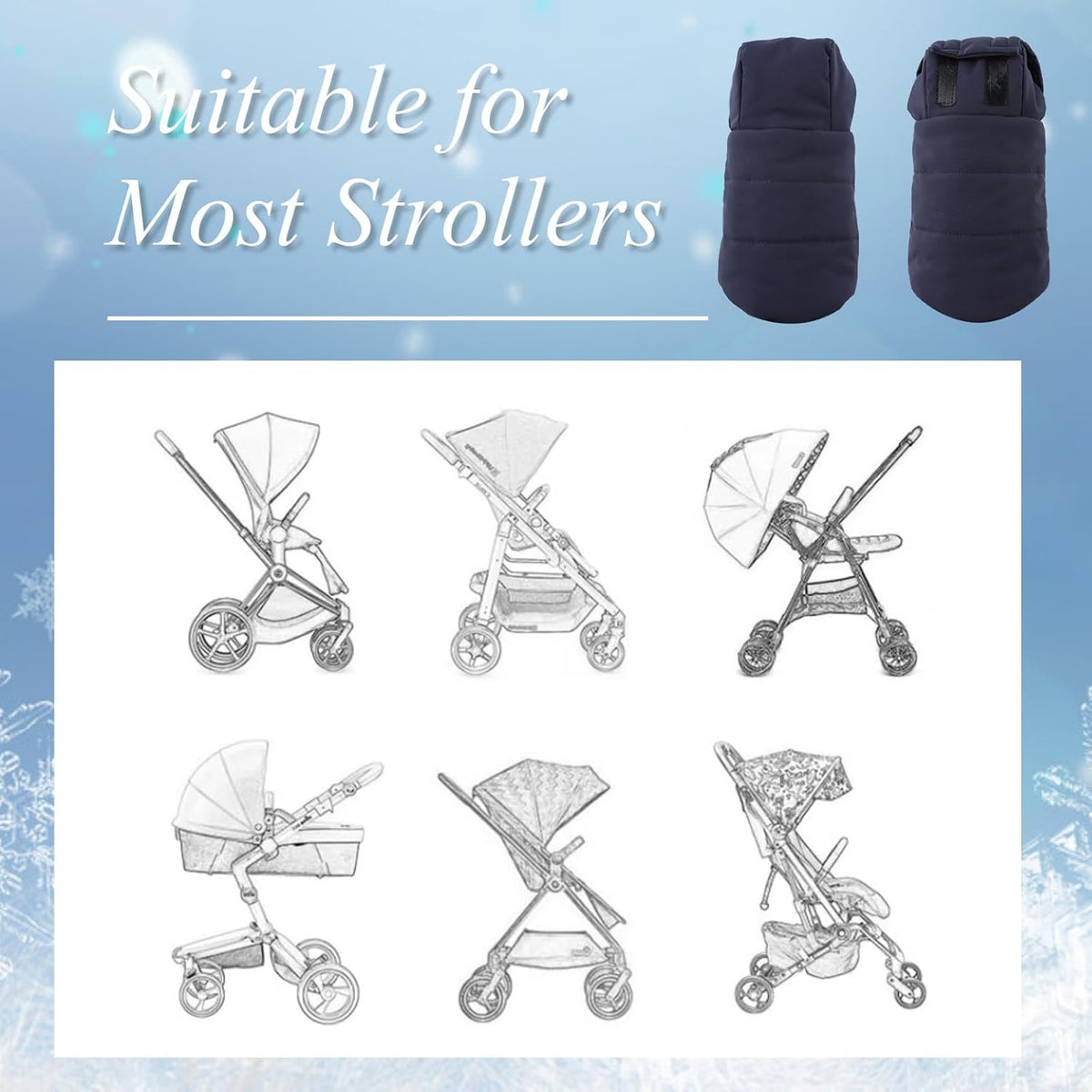 Stroller Gloves Universal Winter Anti-Freeze Stroller Mittens Water Repellent Hand Warmer Muff Fleece Lined,Winter Stroller Accessories (Black)