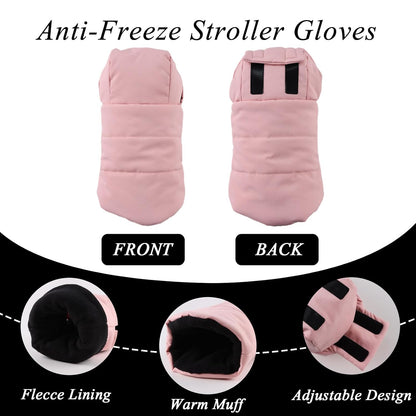 Stroller Gloves Universal Winter Anti-Freeze Stroller Mittens Water Repellent Hand Warmer Muff Fleece Lined,Winter Stroller Accessories (Black)