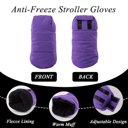 Stroller Gloves Universal Winter Anti-Freeze Stroller Mittens Water Repellent Hand Warmer Muff Fleece Lined,Winter Stroller Accessories (Black)