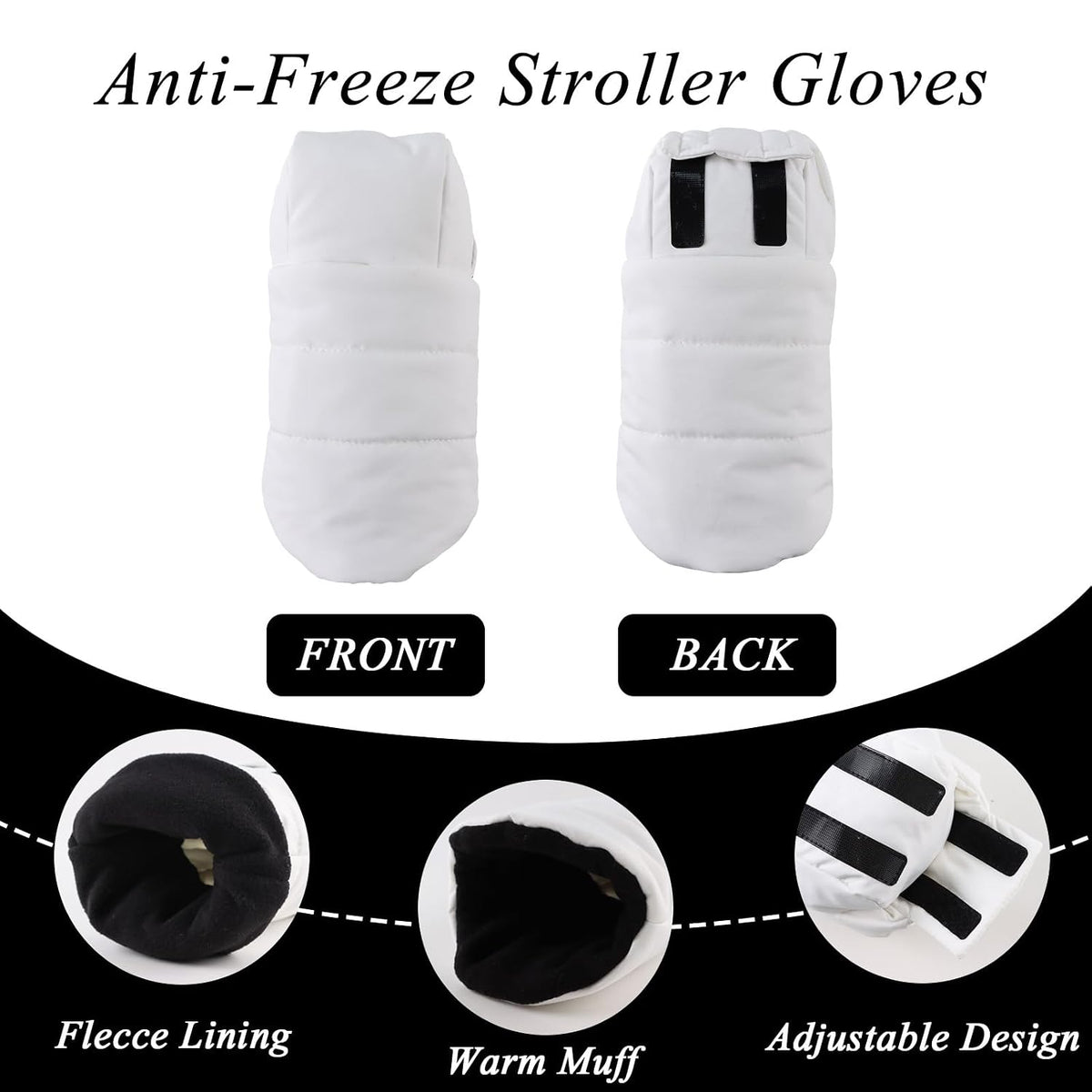 Stroller Gloves Universal Winter Anti-Freeze Stroller Mittens Water Repellent Hand Warmer Muff Fleece Lined,Winter Stroller Accessories (Black)