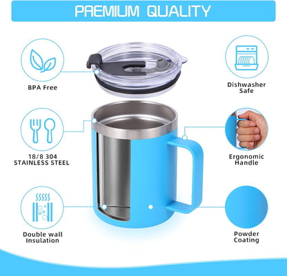 Volhoply 12oz Insulated Leakproof Coffee Mug with Flip & Straw Lid,Double Wall Vacuum Stainless Steel Travel Cafe Tumbler Cup with Handle,Reusable Camping Mugs Keep Cold/Hot(White,1 Set)