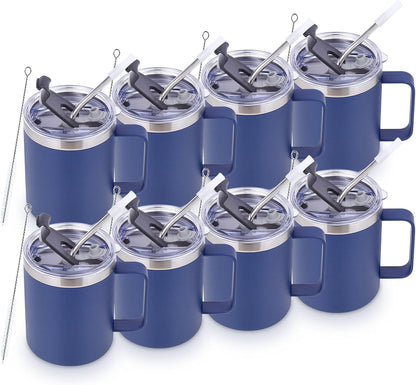 Volhoply 12oz Insulated Leakproof Coffee Mug with Flip & Straw Lid,Double Wall Vacuum Stainless Steel Travel Cafe Tumbler Cup with Handle,Reusable Camping Mugs Keep Cold/Hot(White,1 Set)
