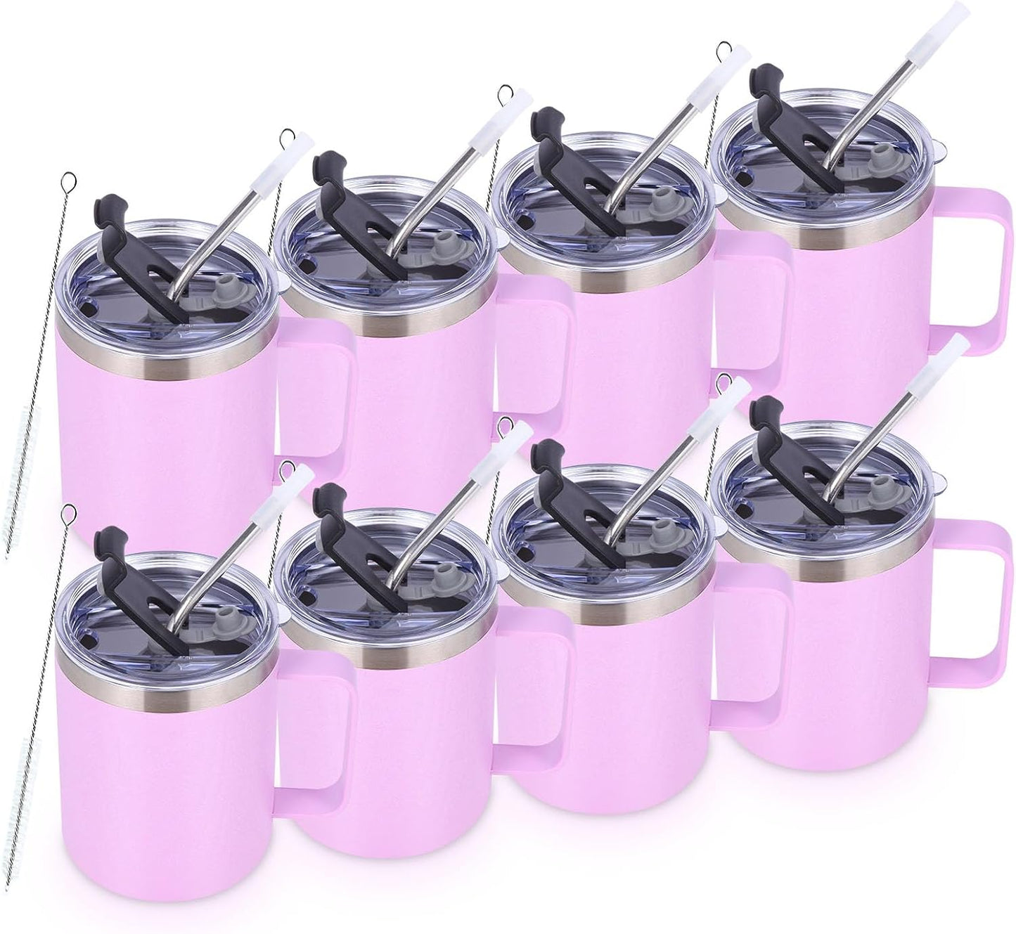 Volhoply 12oz Insulated Leakproof Coffee Mug with Flip & Straw Lid,Double Wall Vacuum Stainless Steel Travel Cafe Tumbler Cup with Handle,Reusable Camping Mugs Keep Cold/Hot(White,1 Set)
