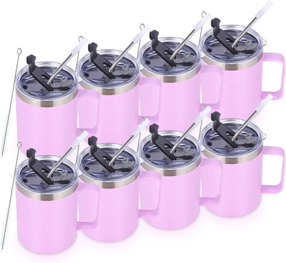Volhoply 12oz Insulated Leakproof Coffee Mug with Flip & Straw Lid,Double Wall Vacuum Stainless Steel Travel Cafe Tumbler Cup with Handle,Reusable Camping Mugs Keep Cold/Hot(White,1 Set)