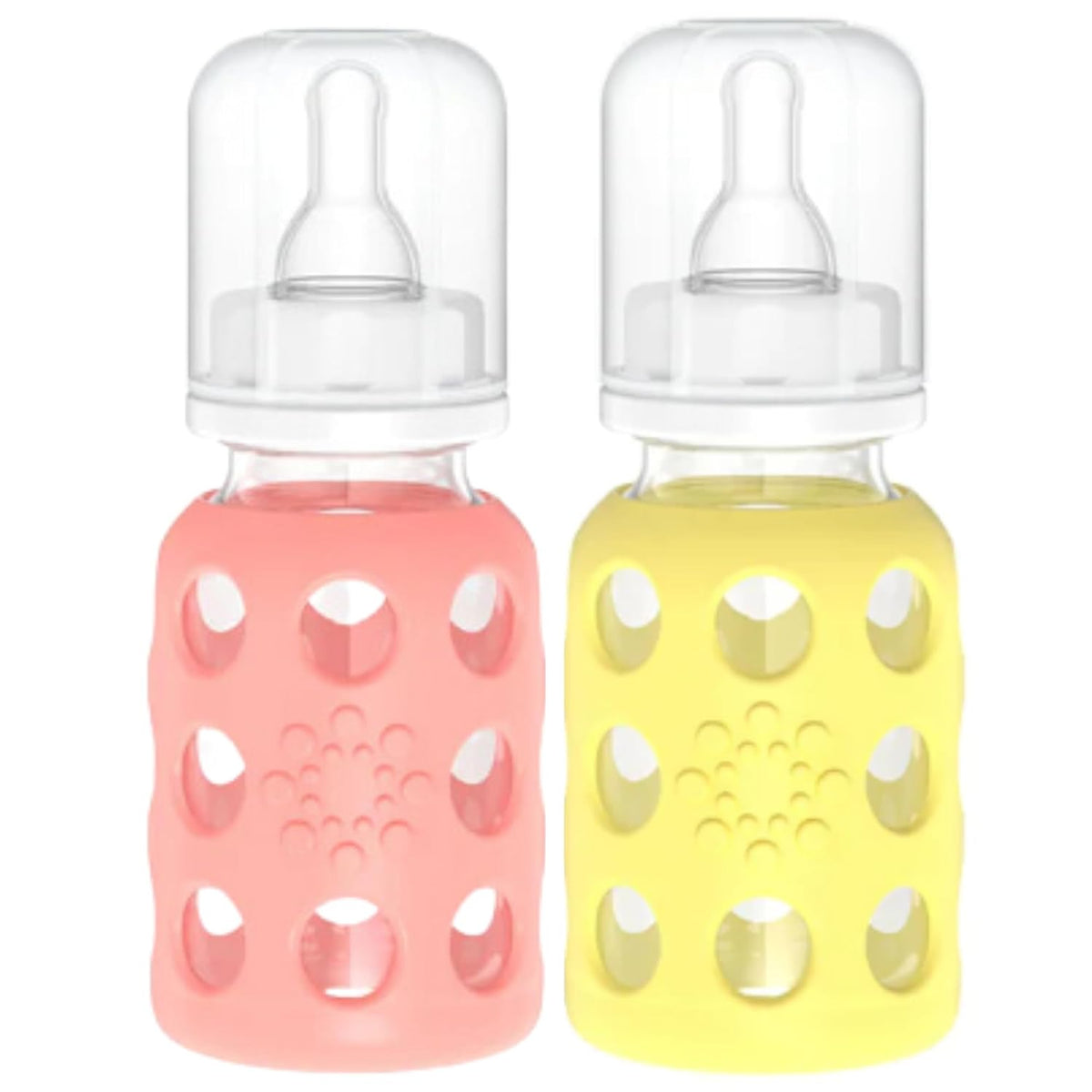 Glass Baby Bottle BPA Free | Protective Silicone Sleeve | 4 oz Pack of 2 | Cantaloupe, Banana - Colors B