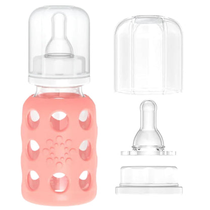 Glass Baby Bottle BPA Free | Protective Silicone Sleeve | 4 oz Pack of 2 | Cantaloupe, Banana - Colors B