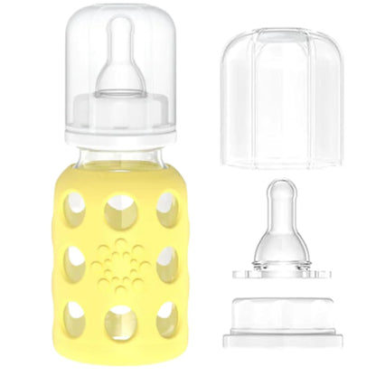 Glass Baby Bottle BPA Free | Protective Silicone Sleeve | 4 oz Pack of 2 | Cantaloupe, Banana - Colors B