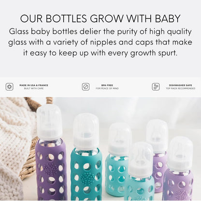 Glass Baby Bottle BPA Free | Protective Silicone Sleeve | 4 oz Pack of 2 | Cantaloupe, Banana - Colors B