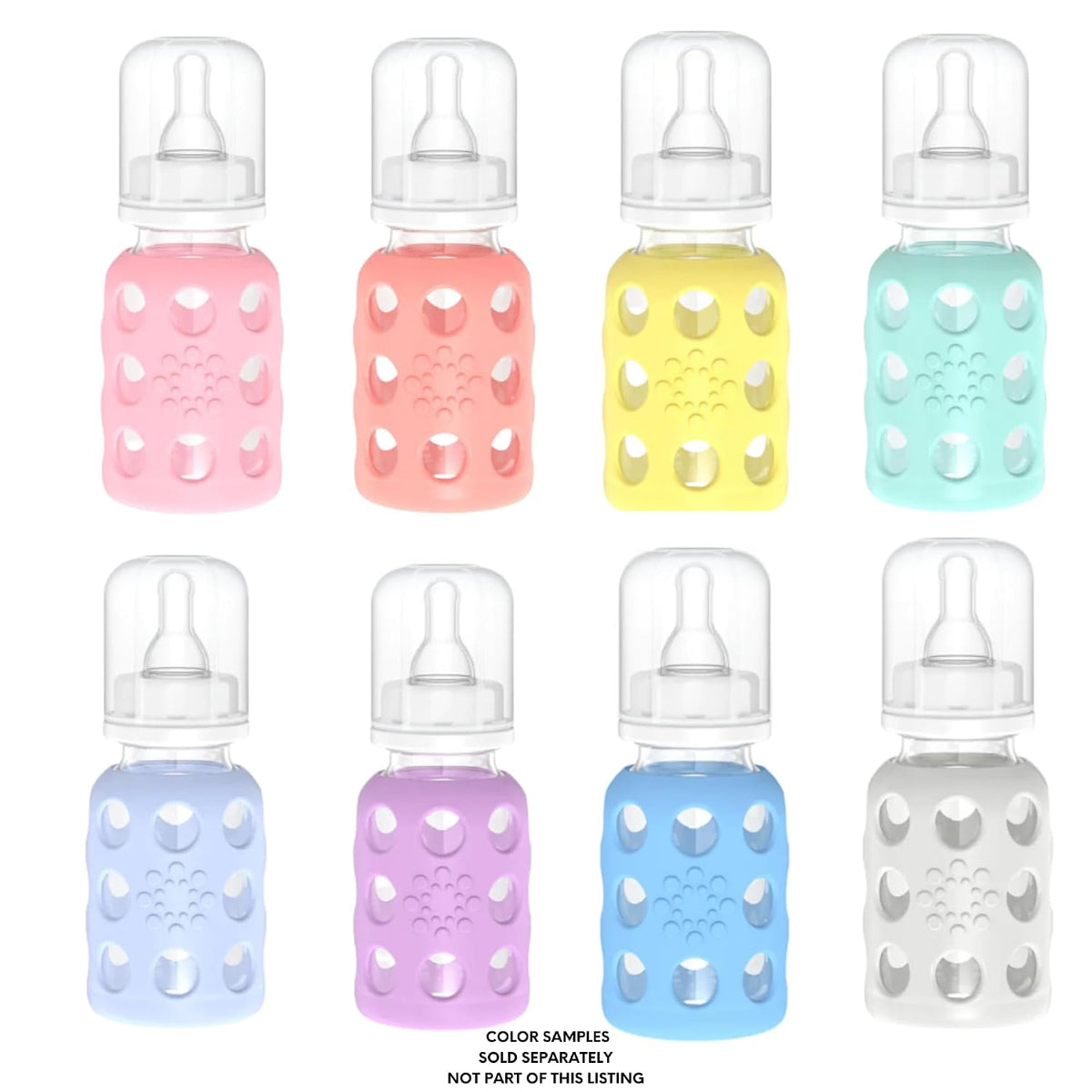 Glass Baby Bottle BPA Free | Protective Silicone Sleeve | 4 oz Pack of 2 | Cantaloupe, Banana - Colors B