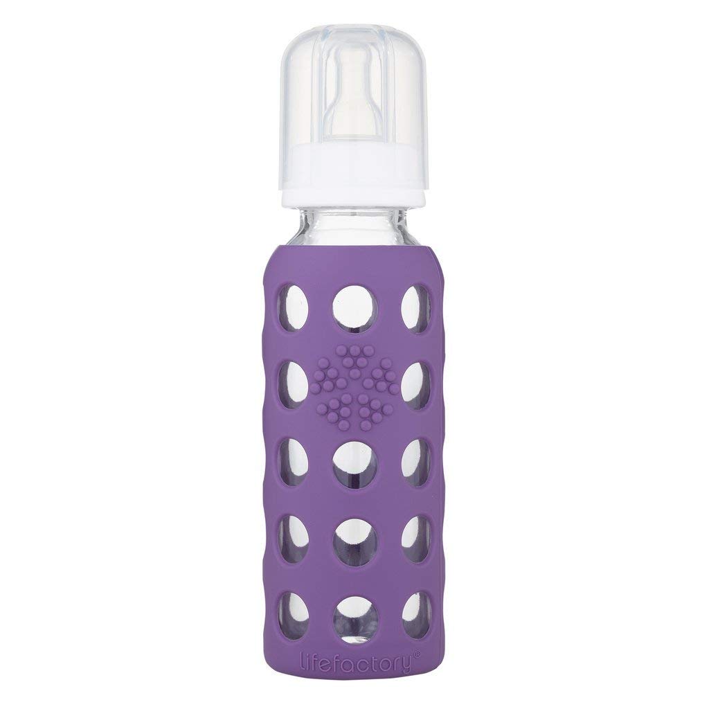 Glass Baby Bottle BPA Free | Protective Silicone Sleeve | 4 oz Pack of 2 | Cantaloupe, Banana - Colors B