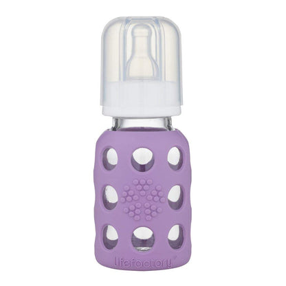 Glass Baby Bottle BPA Free | Protective Silicone Sleeve | 4 oz Pack of 2 | Cantaloupe, Banana - Colors B