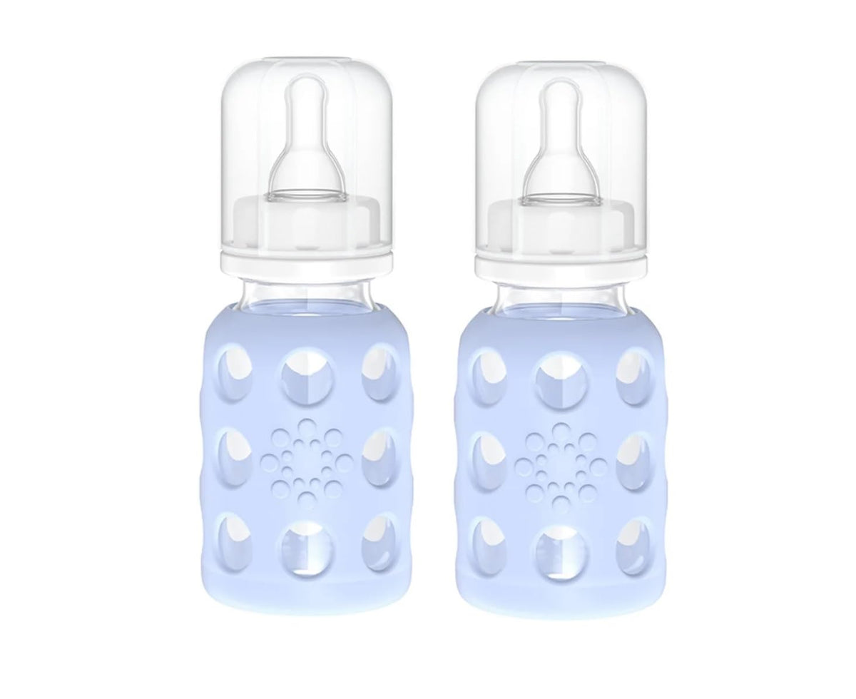Glass Baby Bottle BPA Free | Protective Silicone Sleeve | 4 oz Pack of 2 | Cantaloupe, Banana - Colors B