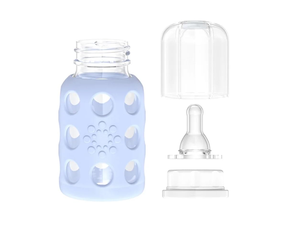Glass Baby Bottle BPA Free | Protective Silicone Sleeve | 4 oz Pack of 2 | Cantaloupe, Banana - Colors B